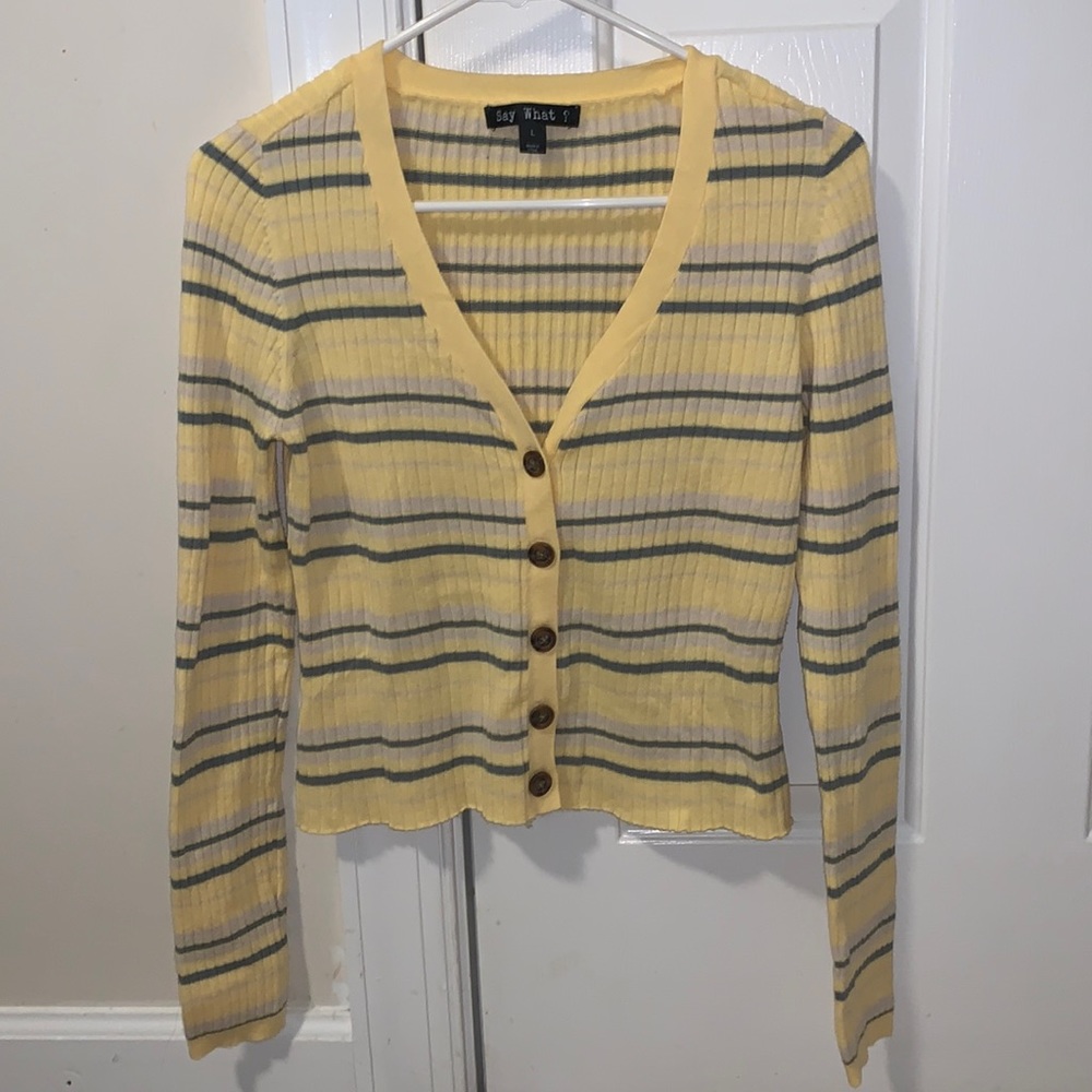 Say What? stripe button down ribbed cardigan long sleeve top
